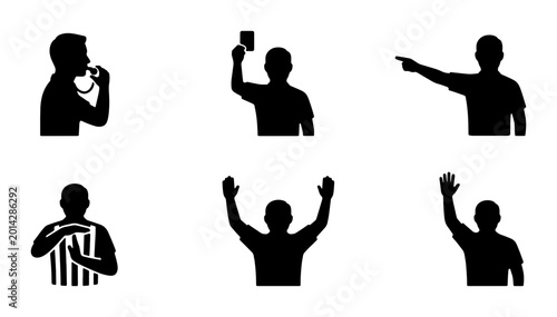 Photos Sports Referee Signals Set, Referee Hand Gestures Collection, Official Whistle a