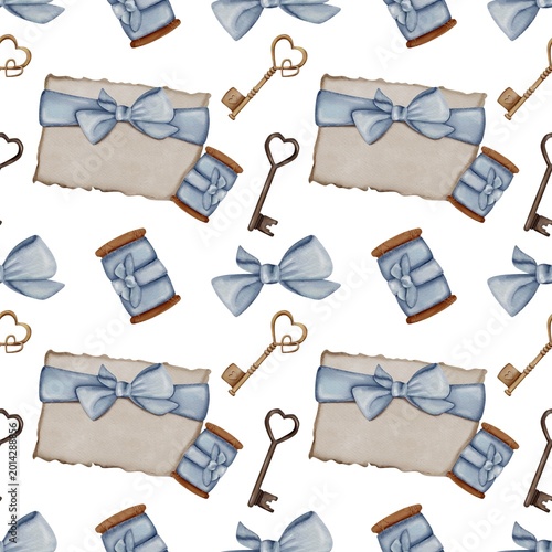 Tableau sur toile Romantic Vintage Watercolor Seamless Pattern, Shabby Chic Antique Aesthetic Surf
