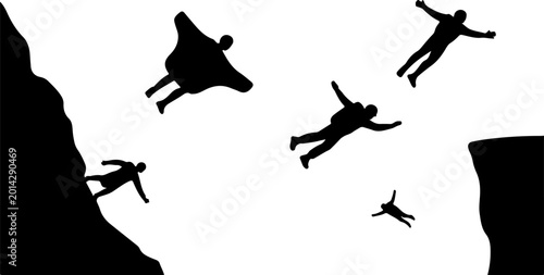 Photos Skydiving Base Jump Freefall Cliff Extreme Sport Adventure Silhouette Vector Set