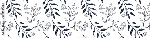 Foto Seamless botanical leaf pattern with elegant monochrome foliage branches in minimalist style