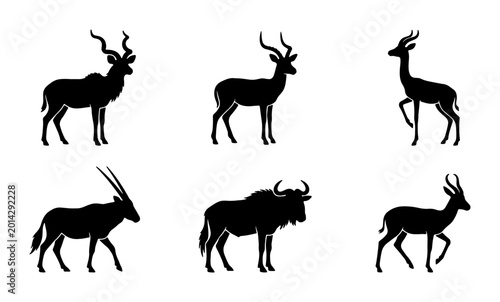 Photography African Wildlife Silhouette Collection: Six Diverse Animal Vector Icons for Safa
