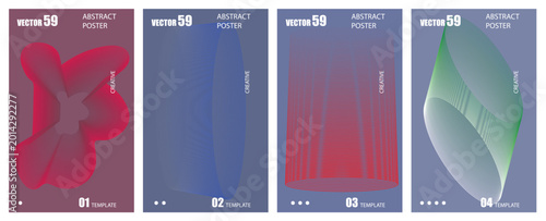 Schilderij op canvas Set of four abstract geometric shapes with line patterns and colorful gradients