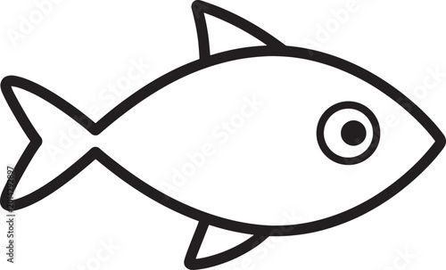 Fotografie Simple black outline of a fish with a circular eye, isolated on a white backgrou