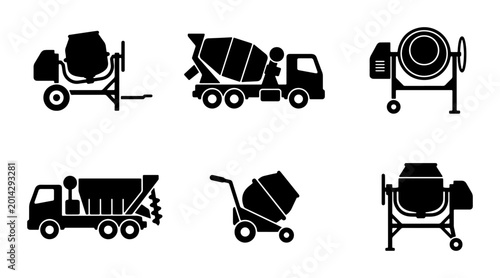 Photos Concrete Mixer Truck and Equipment Icons, Construction Vehicle Set, Industrial M