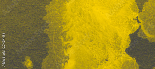 Obraz na plátně Abstract yellow watercolor background with fluid paint wash and creative ink sta
