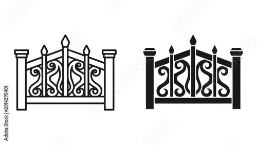 Obraz na płótnie Black and white decorative wrought iron fence with ornate designs