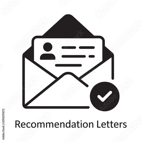 Recommendation letter icon open envelope with document and checkmark