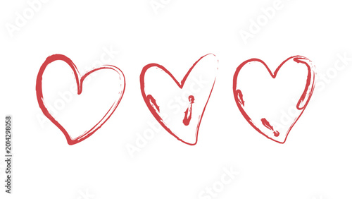 Tableau sur toile Three red hand drawn hearts on transparent background, signifying affection and joy