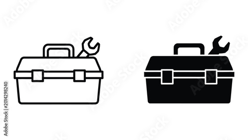 Two toolbox icons with wrench handles in contrasting colors