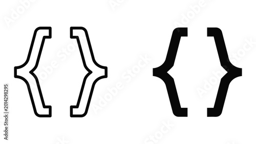 Minimalist abstract curved bracket symbols in black line style