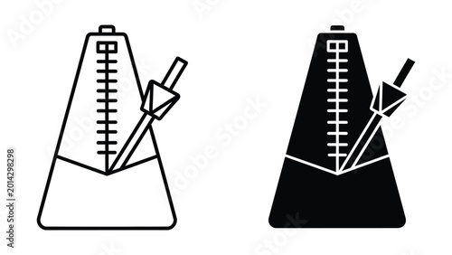 Illustrated metronome with mallet and cymbal icon set