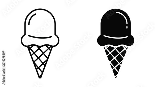 Black and white ice cream cone illustration with waffle texture