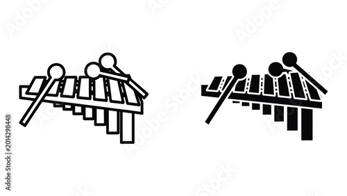 Fotografie Musical xylophone with black and white mallets icons