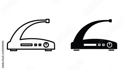 Black and white router icons with antennas in minimal style