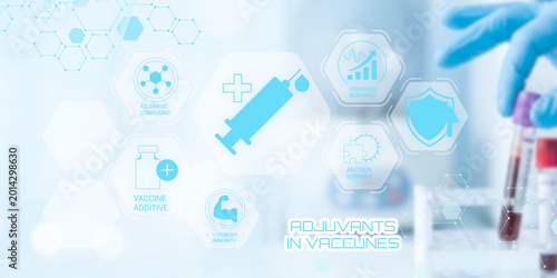 Slika na platnu Modern scientific illustration depicting adjuvants in vaccines with syringe vacc