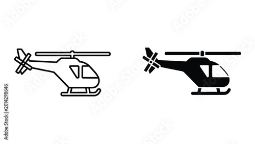 Fotografie Black and white helicopter icons in flight side by side