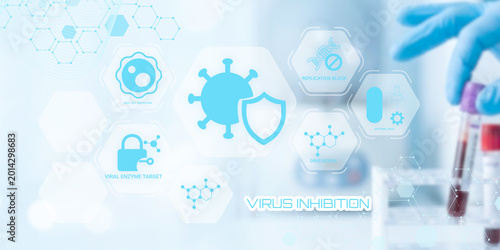 Photos Modern scientific illustration depicting virus inhibition through molecular and