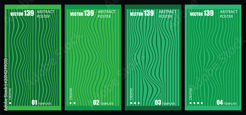 Canvastavla Set of four green abstract rectangular panels with wavy lines and geometric patterns