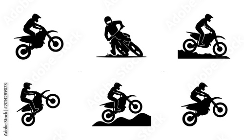 Konstfotografi Motocross Rider Silhouettes Set, Extreme Sports Action Icons, Motorcycle Racing