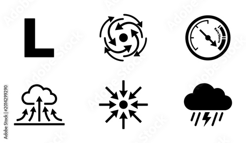 Photos Weather Icons Set: Low Pressure, Hurricane, Barometer, Cloud Formation, Converge