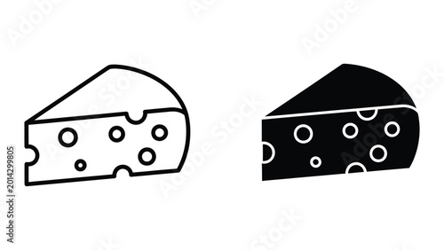 Photos Two cheese slices with holes in contrasting black and white style