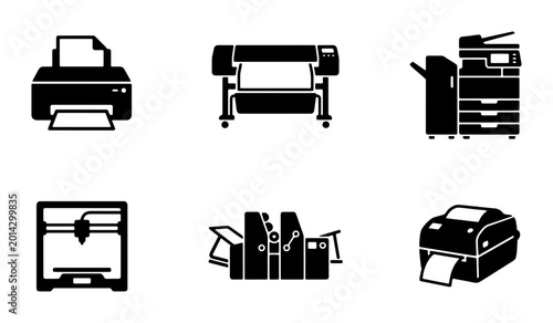 Schilderij op canvas Printing Equipment Icons Set: Laser Printer, Large Format Printer, Copier, 3D Pr