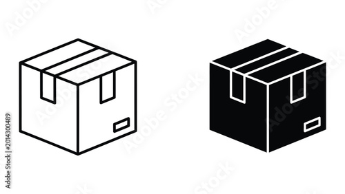 Simple black and white delivery box icon pair
