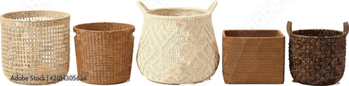 Fotografía Woven Storage Basket Illustration Collection with Rustic Handmade Containers and