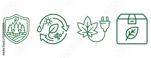 Foto Forest protection and eco shipping silhouette vector icon set for sustainable bu