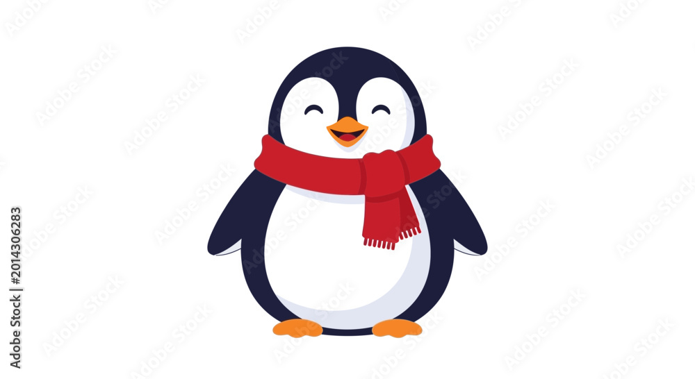 Fototapeta premium Cute Penguin Wearing Red Scarf.
