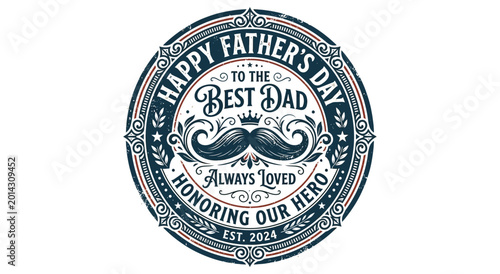 Obraz na płótnie Father's Day round logo honors the best dad with a royal crown and a stylish mustache illustration