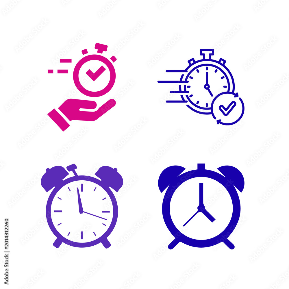 Fototapeta premium Set of four clock and stopwatch icons isolated on transparent background