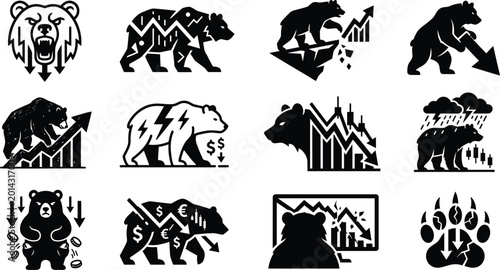 Photos Bear market icons financial downturn stock crash economic recession symbols