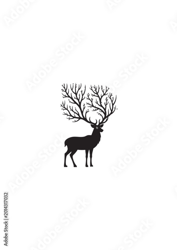 silhouette of  stag deer with horns and antler