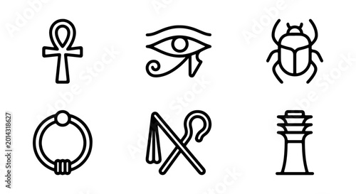 Schilderij op canvas Ancient Egyptian Symbols Vector Icons: Ankh, Eye of Horus, Scarab, Djed Pillar
