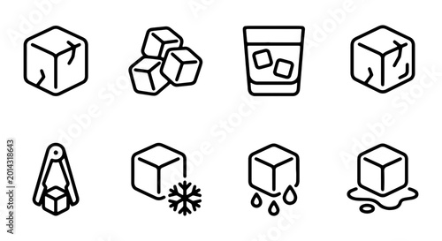 Tableau sur toile Ice Cubes Vector Icons: Cold Drinks, Frozen, Melting, Tongs, Set
