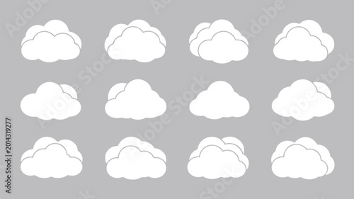 Obraz na plátně Collection of Twelve White Cloud Icons on Gray Background
