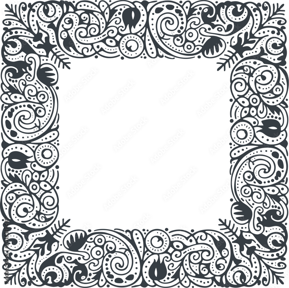 Obraz premium Ornate Decorative Square Frame with Swirls and Floral Motifs