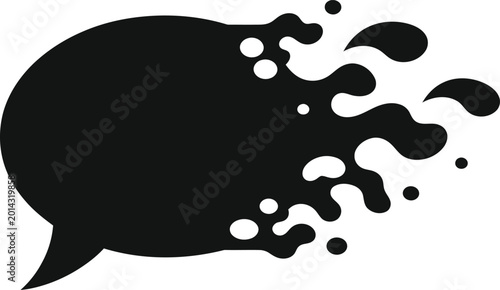 Tableau sur toile Abstract black speech bubble exploding into droplets with white background
