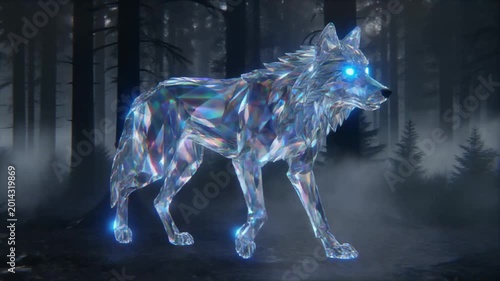 Glowing Crystal Wolf in Dark Fantasy Forest Cinematic Animation