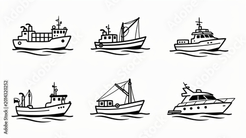 Fotografi Variety of boats on water surface.
