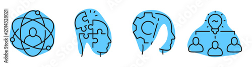 Human mind icons illustrating cognitive processes in row. Editable stroke