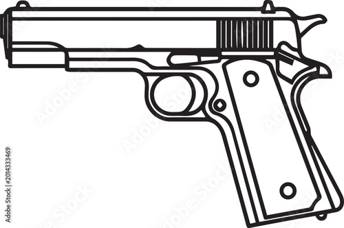Foto Black And White Classic 1911 Pistol Side View Outline