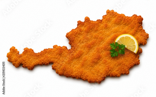 Wiener Schnitzel In Shape Of Austria With Lemon On White Background