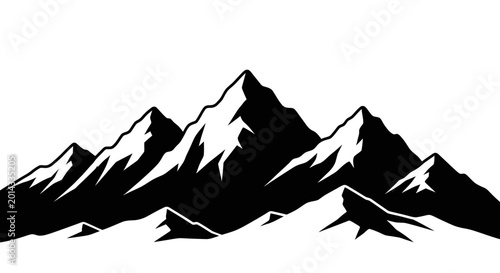 Photos Stylized black and white mountain range silhouette with sharp peaks and snowy sl