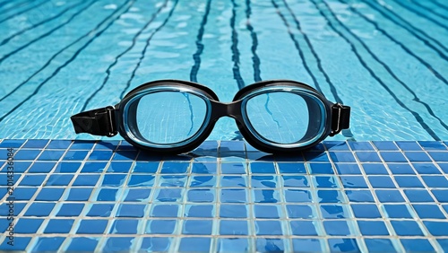 Swimming Goggles on Blue Pool Tile