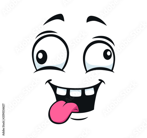 Canvas Print Goofy crazy face emoji with silly tongue out smile for cartoon funny emoticon icon