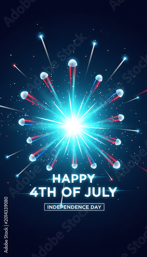 Bright blue and red fireworks explosion on dark blue background
