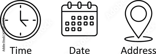 Valokuva Time date and location icons linear design for event planning