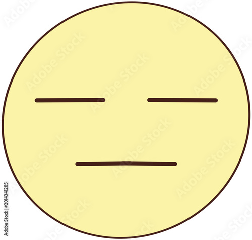 Obraz na płótnie Neutral yellow emoji face with straight line eyes and mouth